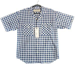 Onitsuka Tiger Andrea Pompilio Mens Large Button Up Shirt Blue Gingham Plaid